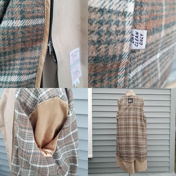 Vintage 80s London Fog Double Breasted Belted British Khaki Plaid Trench Coat 14 - Picture 8 of 10